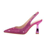 Load image into Gallery viewer, Pointed Toe Rhinestone Kitten Heel Slingback Pumps
