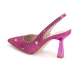 Load image into Gallery viewer, Pointed Toe Rhinestone Kitten Heel Slingback Pumps
