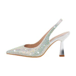 Load image into Gallery viewer, Pointed Toe Rhinestone Kitten Heel Slingback Pumps
