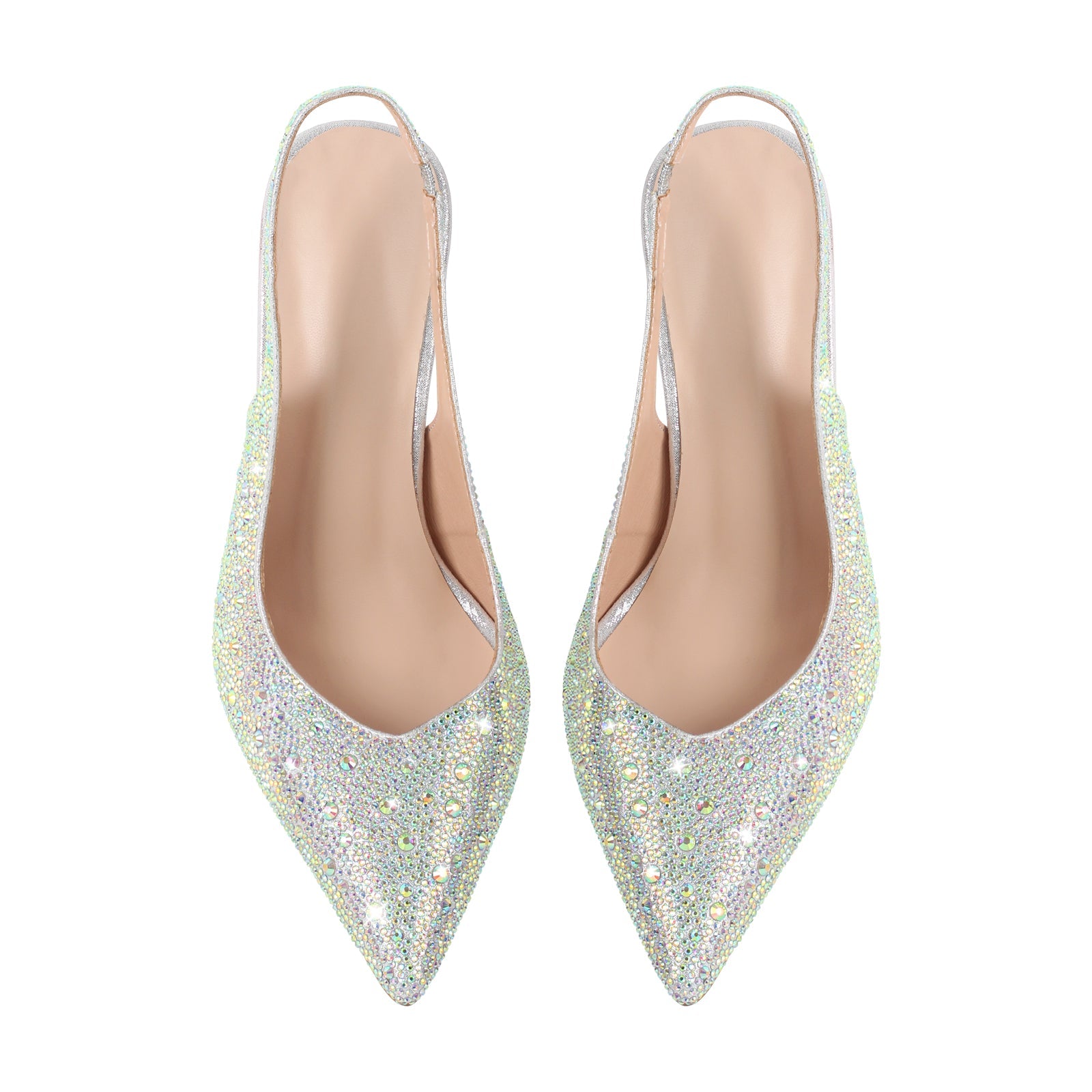 Pointed Toe Rhinestone Kitten Heel Slingback Pumps