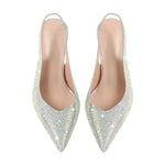 Load image into Gallery viewer, Pointed Toe Rhinestone Kitten Heel Slingback Pumps
