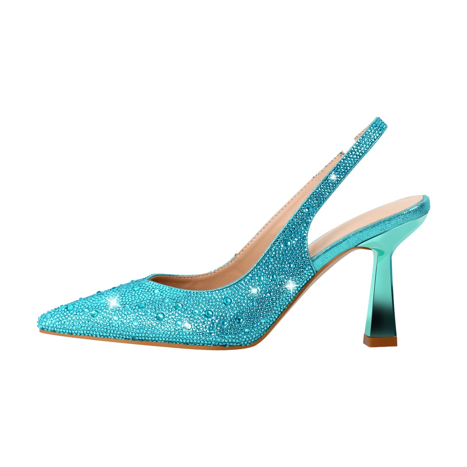 Pointed Toe Rhinestone Kitten Heel Slingback Pumps