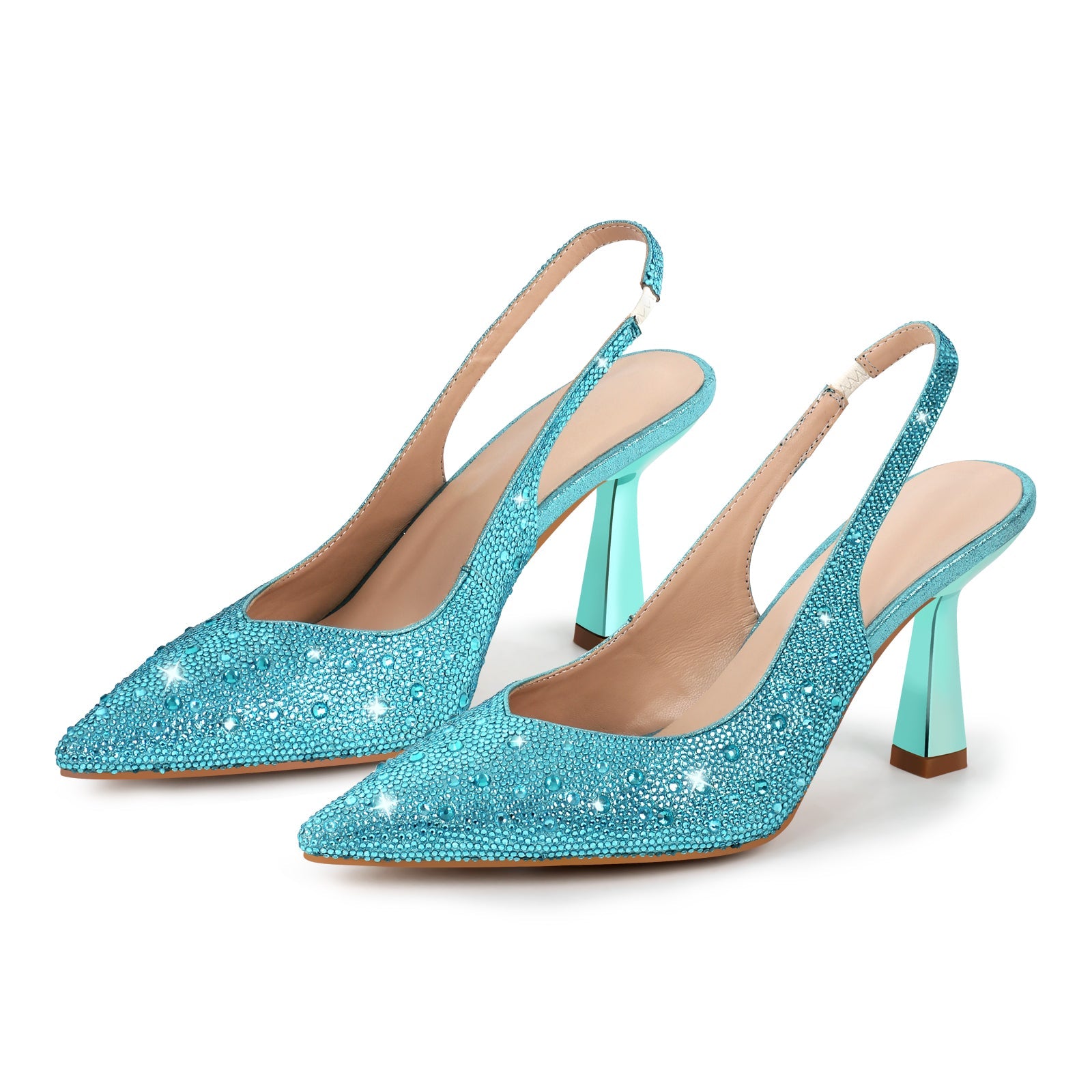 Pointed Toe Rhinestone Kitten Heel Slingback Pumps