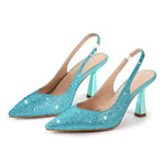 Load image into Gallery viewer, Pointed Toe Rhinestone Kitten Heel Slingback Pumps
