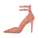 Load image into Gallery viewer, Rhinestone Ankle Straps Pointed Toe Pumps
