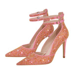 Load image into Gallery viewer, Rhinestone Ankle Straps Pointed Toe Pumps
