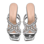 Load image into Gallery viewer, Pearl Rhinestone Square Toe Chunky Heel Sandals
