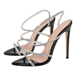 Load image into Gallery viewer, Pointed Toe Rhinestone Strap Stiletto Sandals
