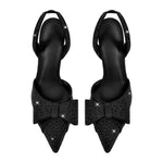 Load image into Gallery viewer, Suede Bow Rhinestone Slingback Stiletto Pumps
