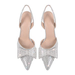 Load image into Gallery viewer, Suede Bow Rhinestone Slingback Stiletto Pumps
