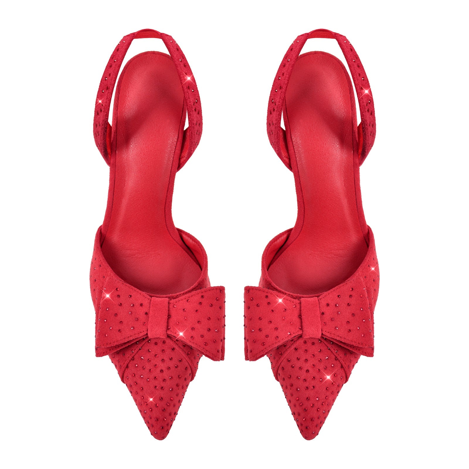 Suede Bow Rhinestone Slingback Stiletto Pumps