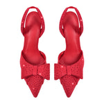 Load image into Gallery viewer, Suede Bow Rhinestone Slingback Stiletto Pumps
