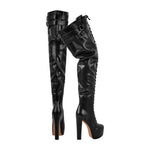 Load image into Gallery viewer, Platform Chunky Heel Lace-up Over The Knee Boots
