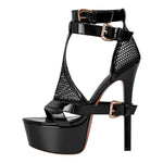 Load image into Gallery viewer, Mesh Buckle Ankle Strap Platform Stiletto Sandals
