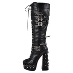 Load image into Gallery viewer, Buckle Lace-up Platform Knee High Boots
