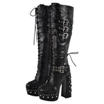 Load image into Gallery viewer, Buckle Lace-up Platform Knee High Boots
