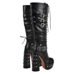 Load image into Gallery viewer, Buckle Lace-up Platform Knee High Boots
