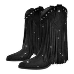 Load image into Gallery viewer, Rhinestone Pointed Toe Fringe Mid-Calf Western Boots
