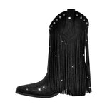 Load image into Gallery viewer, Rhinestone Pointed Toe Fringe Mid-Calf Western Boots
