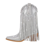 Load image into Gallery viewer, Rhinestone Pointed Toe Fringe Mid-Calf Western Boots
