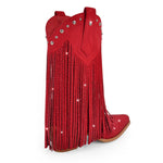 Load image into Gallery viewer, Rhinestone Pointed Toe Fringe Mid-Calf Western Boots
