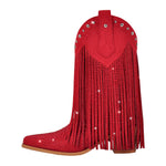 Load image into Gallery viewer, Rhinestone Pointed Toe Fringe Mid-Calf Western Boots
