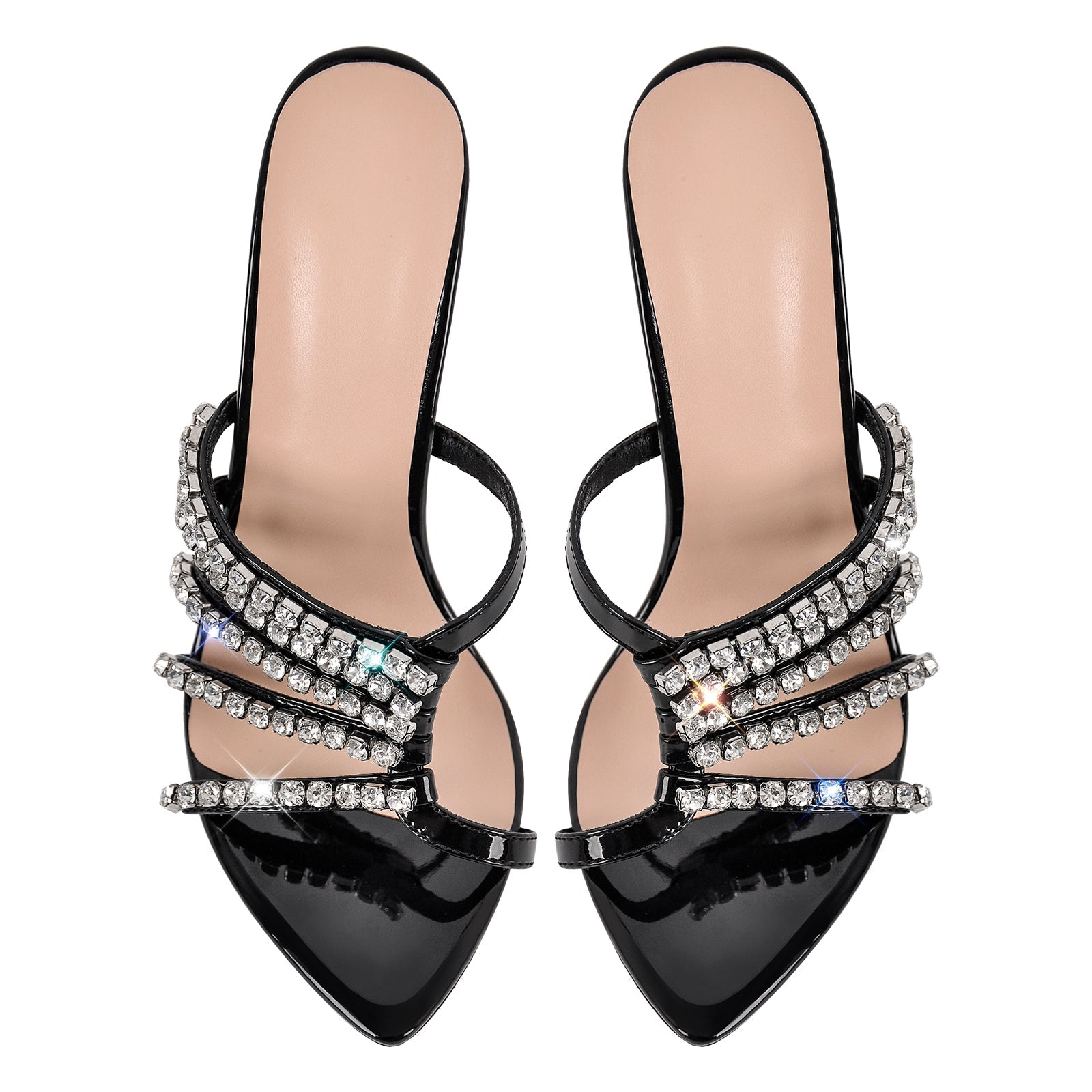 Rhinestone Pointed Toe Strap Stiletto Sandals Mules