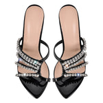 Load image into Gallery viewer, Rhinestone Pointed Toe Strap Stiletto Sandals Mules
