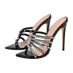 Load image into Gallery viewer, Rhinestone Pointed Toe Strap Stiletto Sandals Mules
