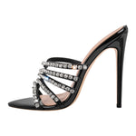 Load image into Gallery viewer, Rhinestone Pointed Toe Strap Stiletto Sandals Mules
