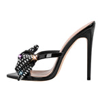 Load image into Gallery viewer, Rhinestone Pointed Toe Bow Stiletto Sandals Mules
