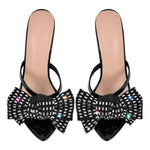 Load image into Gallery viewer, Rhinestone Pointed Toe Bow Stiletto Sandals Mules
