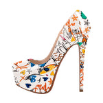 Load image into Gallery viewer, Graffiti Colorful Round Toe Platform Stiletto Pumps
