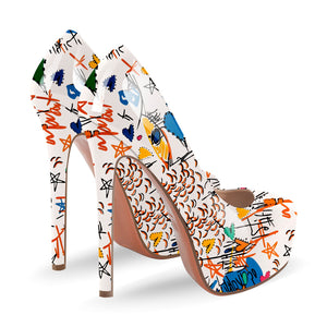 Graffiti Colorful Round Toe Platform Stiletto Pumps