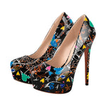 Load image into Gallery viewer, Graffiti Colorful Round Toe Platform Stiletto Pumps
