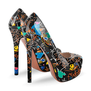 Graffiti Colorful Round Toe Platform Stiletto Pumps