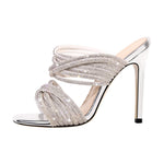 Load image into Gallery viewer, Rhinestone Round Toe Stiletto Sandals Mules
