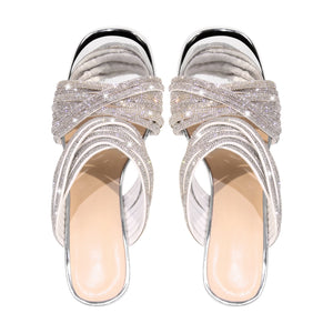 Rhinestone Round Toe Stiletto Sandals Mules