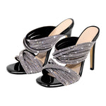 Load image into Gallery viewer, Rhinestone Round Toe Stiletto Sandals Mules
