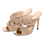 Load image into Gallery viewer, Rhinestone Round Toe Stiletto Sandals Mules
