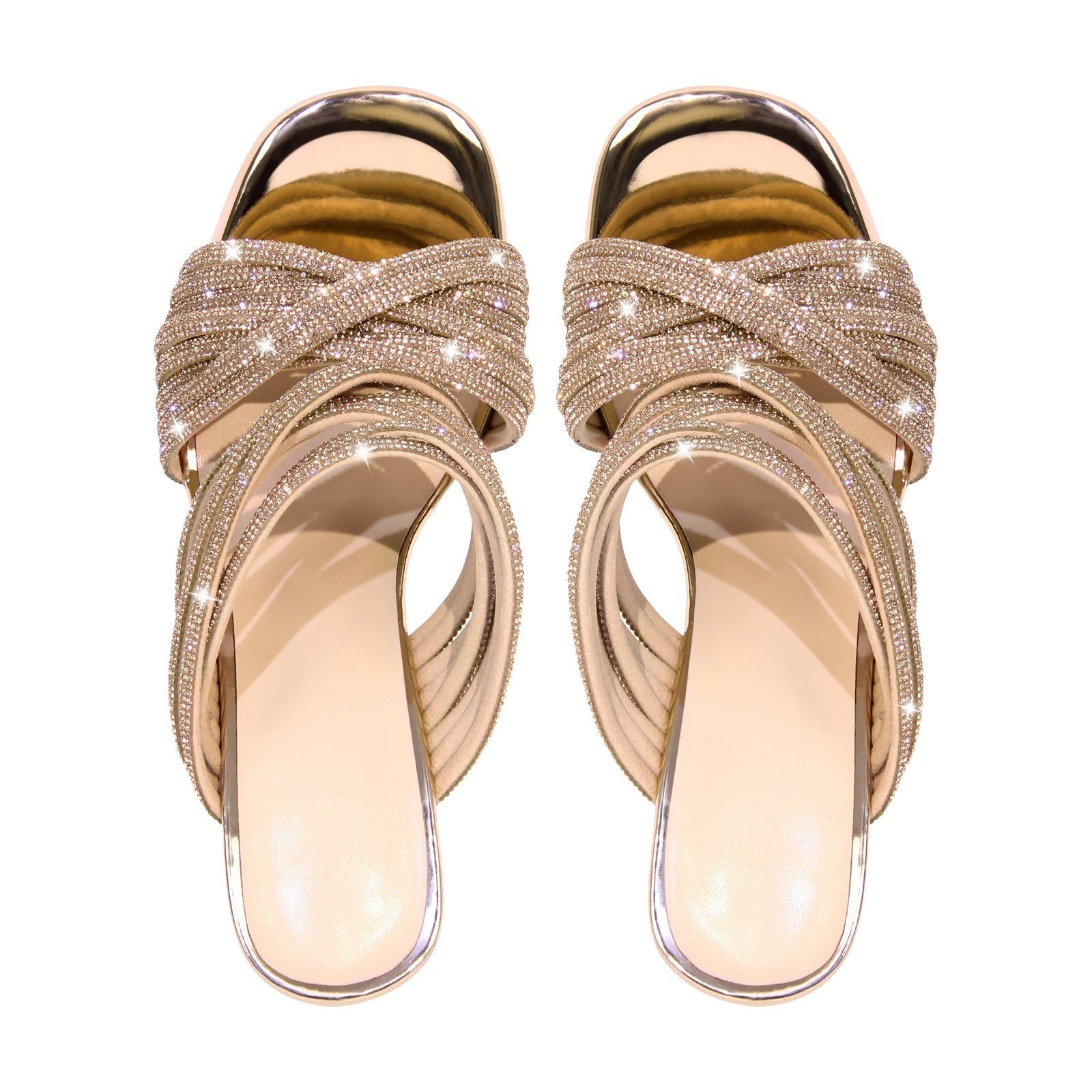 Rhinestone Round Toe Stiletto Sandals Mules