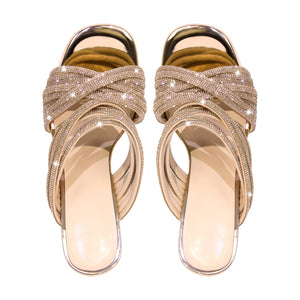 Rhinestone Round Toe Stiletto Sandals Mules