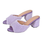 Load image into Gallery viewer, Round Toe Chunky Heel Fur Sandals Mules
