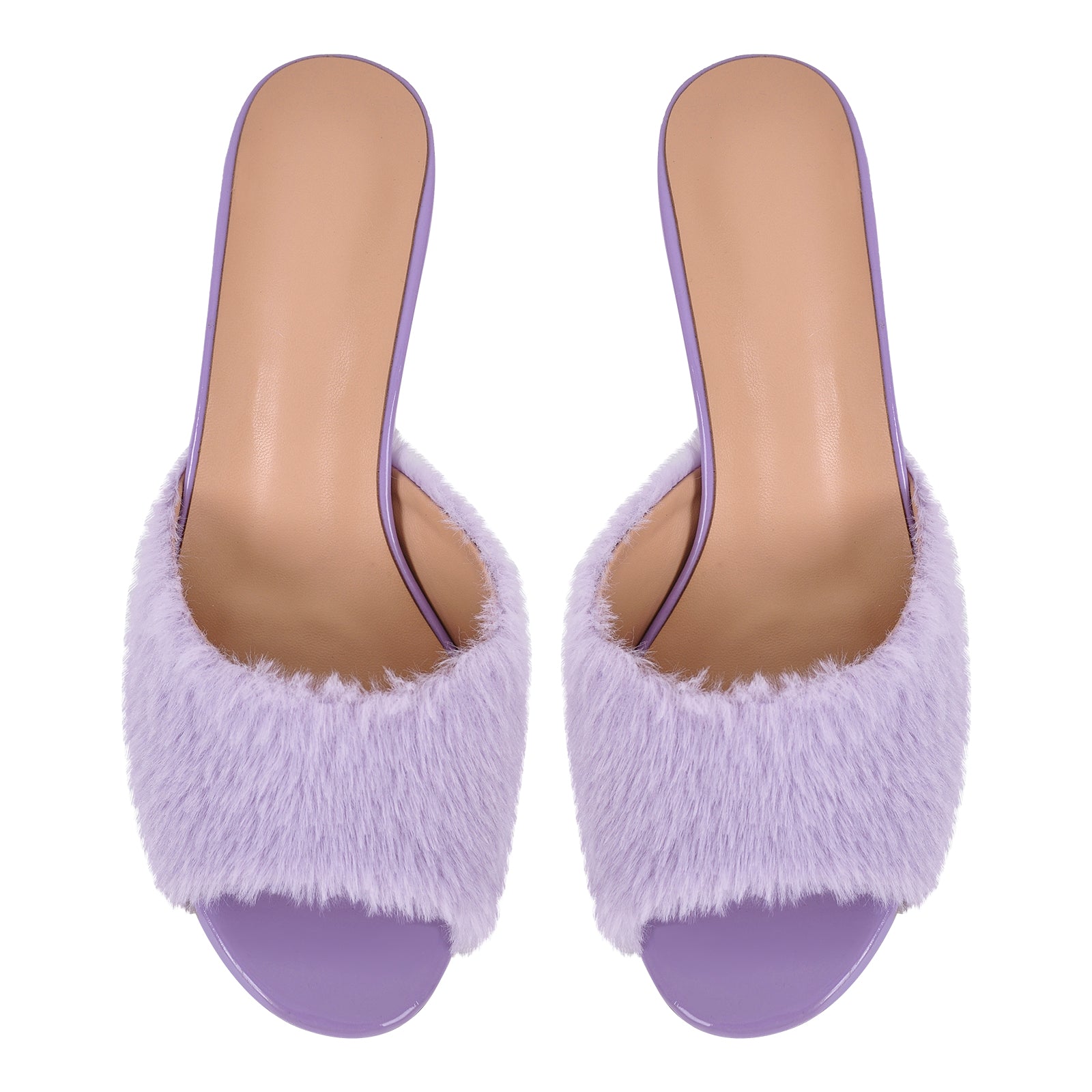 Round Toe Chunky Heel Fur Sandals Mules