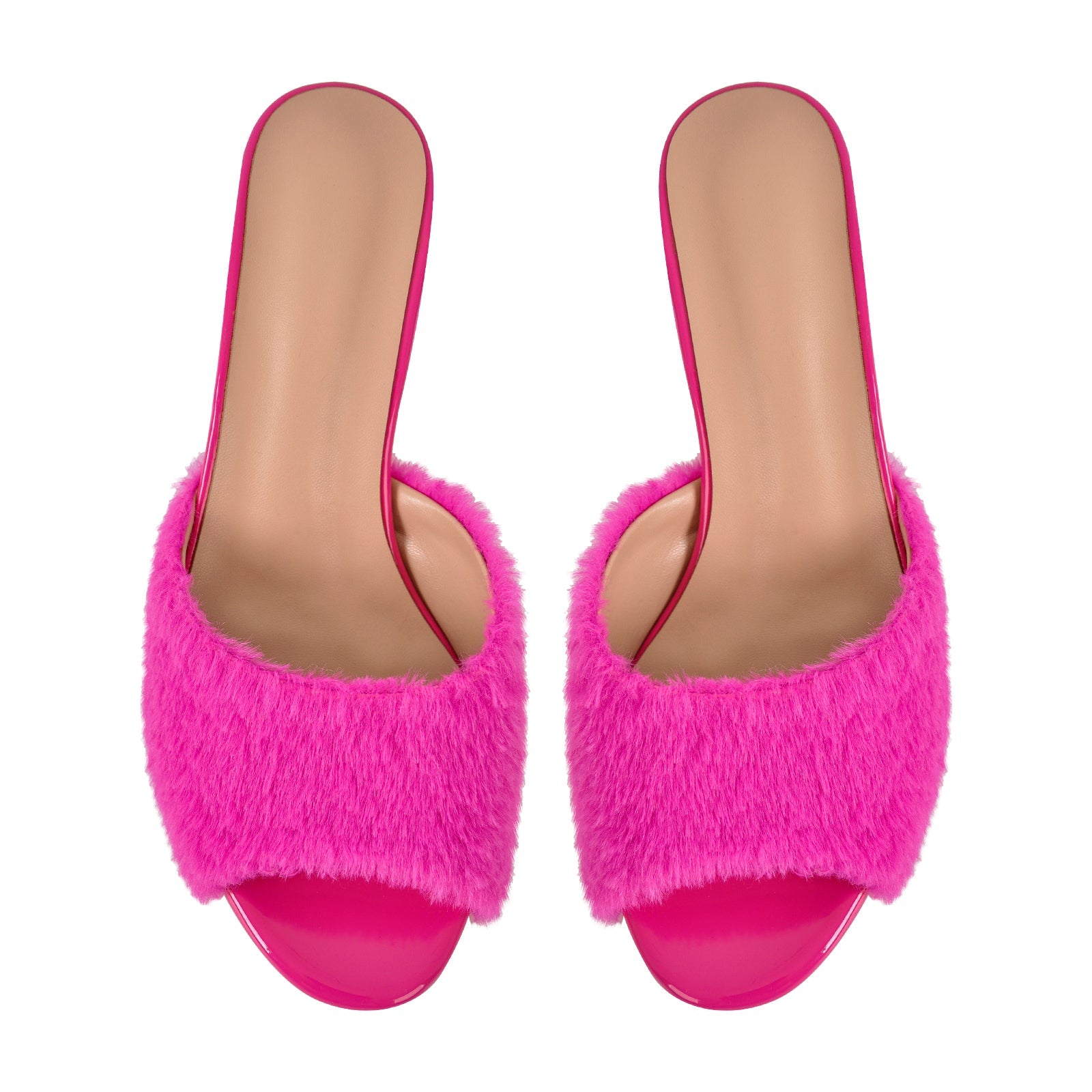 Round Toe Chunky Heel Fur Sandals Mules