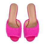 Load image into Gallery viewer, Round Toe Chunky Heel Fur Sandals Mules
