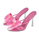 Load image into Gallery viewer, Flower Round Toe Clear Heel Thong Sandals Mules
