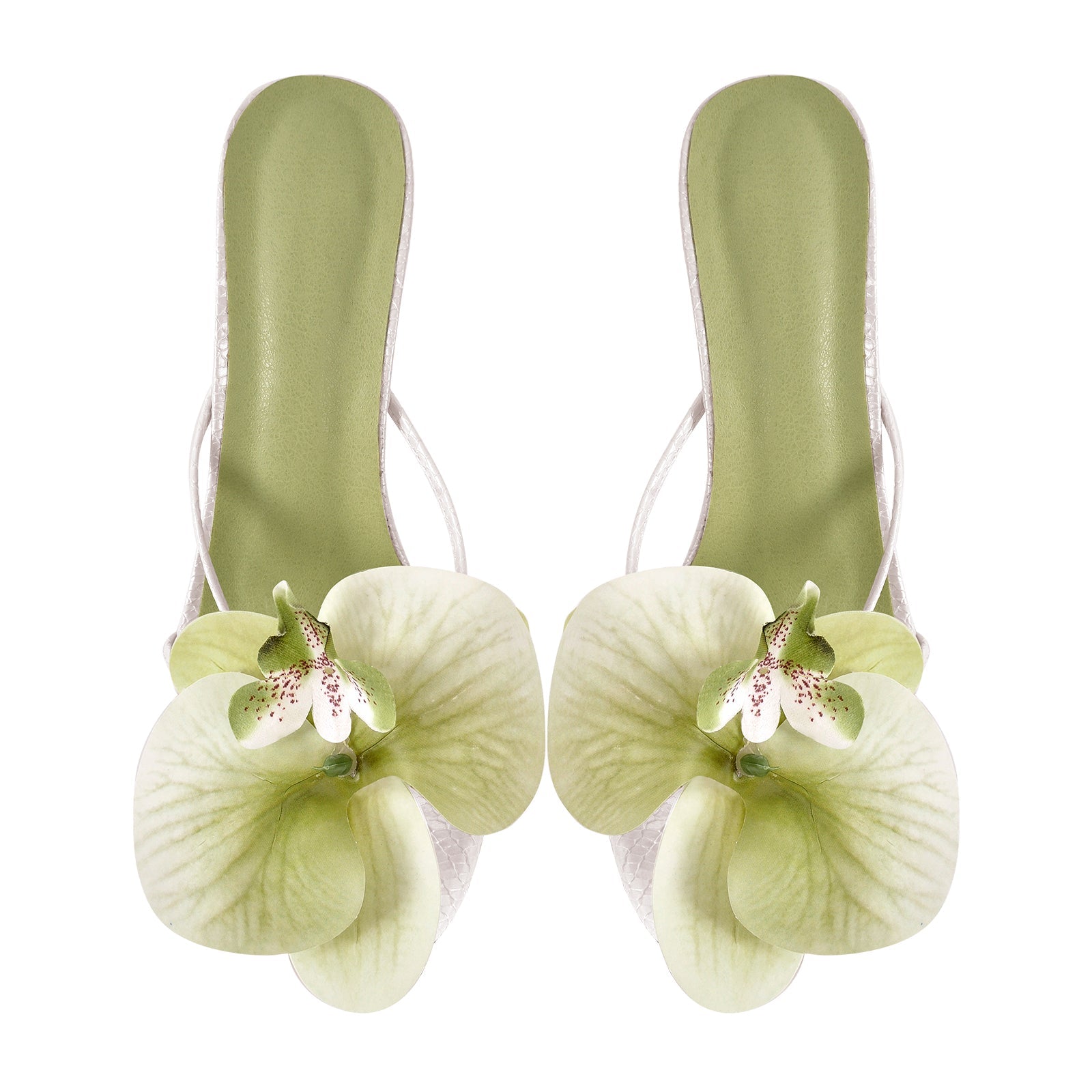 Flower Round Toe Clear Heel Thong Sandals Mules