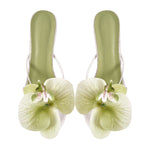 Load image into Gallery viewer, Flower Round Toe Clear Heel Thong Sandals Mules
