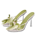 Load image into Gallery viewer, Flower Round Toe Clear Heel Thong Sandals Mules
